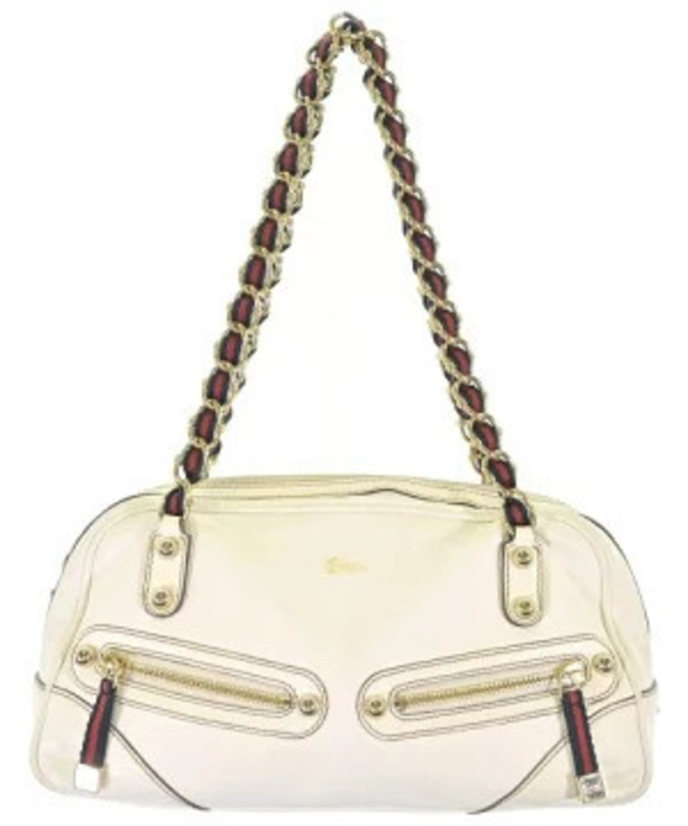 Gucci Capri Bowler Bag leather red navy web ribbon zipper pull White